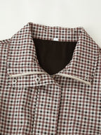 Women's Clothing Autumn Funnel Collar Long Sleeve Plaid Short Coat