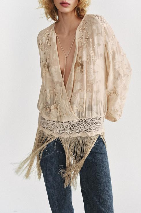Women's Clothing Fall Unique Design Tassel Embroidered Shirt