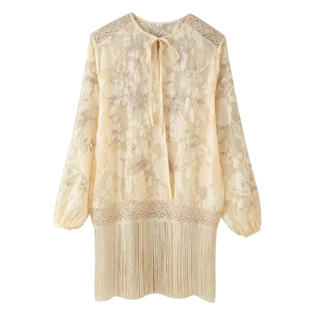 Women's Clothing Fall Unique Design Tassel Embroidered Shirt