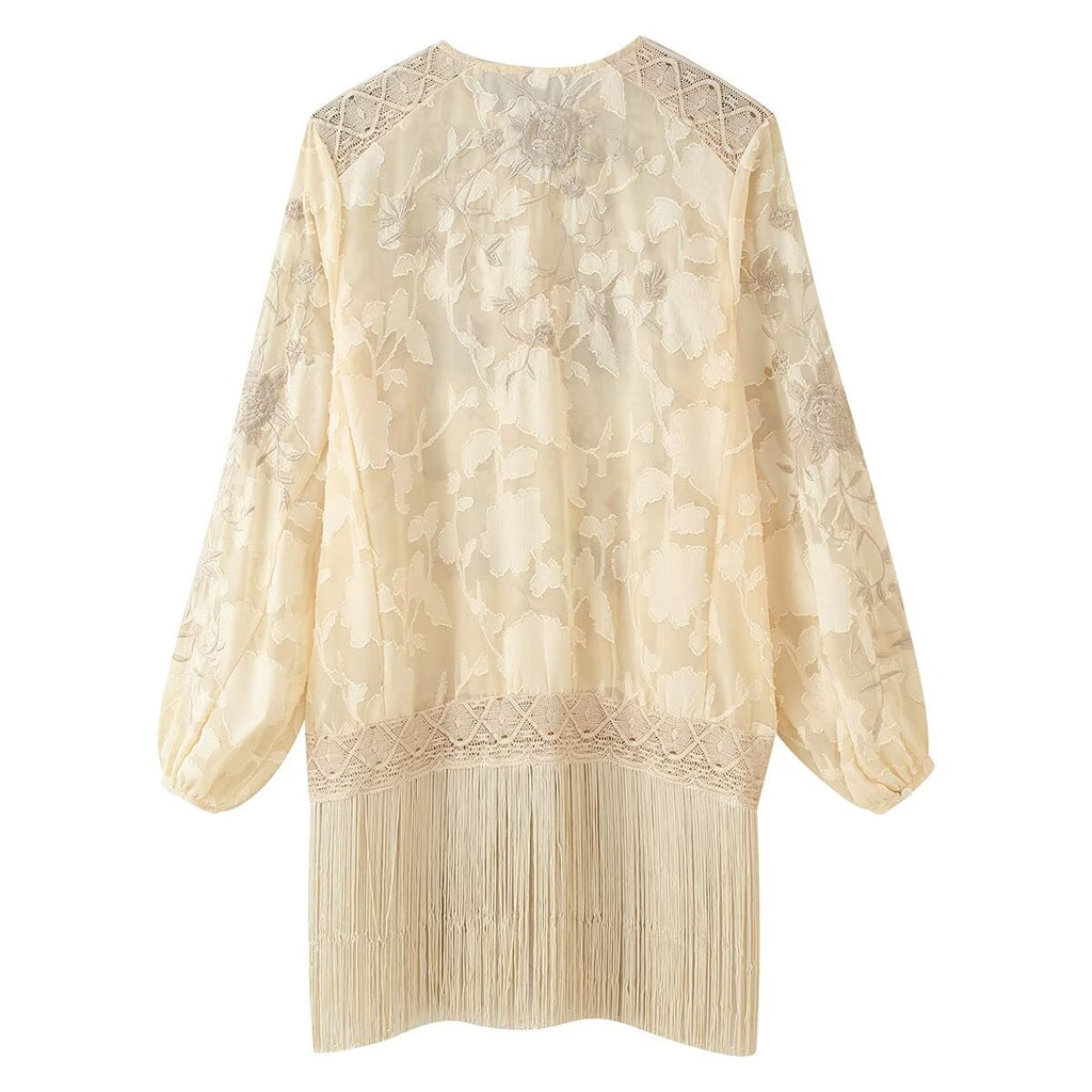 Women's Clothing Fall Unique Design Tassel Embroidered Shirt