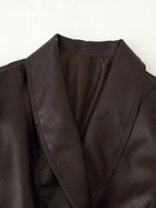 Women's Clothing Autumn Casual Collared Stone Washed Leather Stitching Faux Fur Belt Waist Trimming Coat