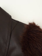 Women's Clothing Autumn Casual Collared Stone Washed Leather Stitching Faux Fur Belt Waist Trimming Coat