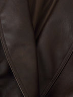 Women's Clothing Autumn Casual Collared Stone Washed Leather Stitching Faux Fur Belt Waist Trimming Coat