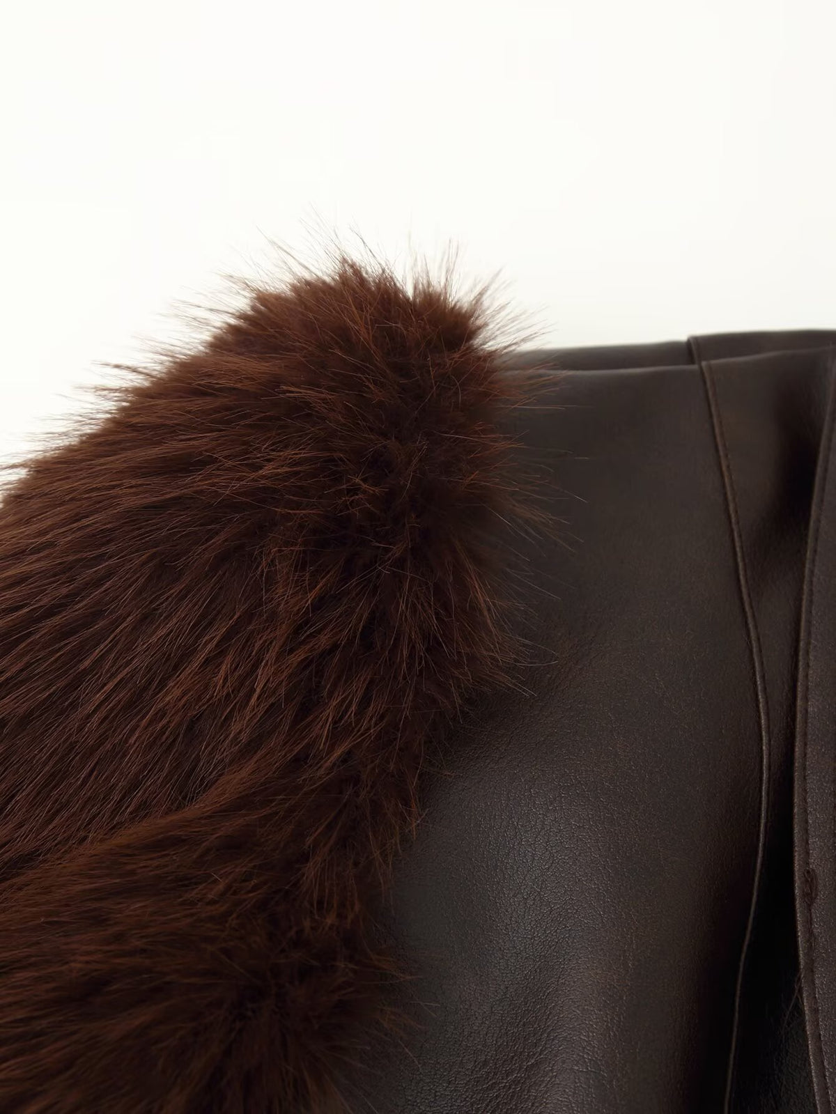 Women's Clothing Autumn Casual Collared Stone Washed Leather Stitching Faux Fur Belt Waist Trimming Coat