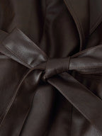 Women's Clothing Autumn Casual Collared Stone Washed Leather Stitching Faux Fur Belt Waist Trimming Coat