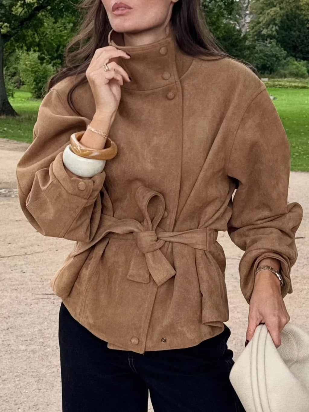Women's Clothing Autumn Simple Solid Color Maillard Retro Two Color Jacket