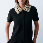 Women's Clothing Summer Detachable Fur Effect Neckline Knitted Jacket Coat