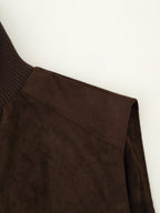 Women's Clothing Vintage Suede Texture Rib Stand Collar Hem Zipper Cargo Pocket Vest