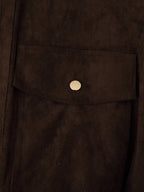 Women's Clothing Vintage Suede Texture Rib Stand Collar Hem Zipper Cargo Pocket Vest