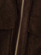 Women's Clothing Vintage Suede Texture Rib Stand Collar Hem Zipper Cargo Pocket Vest