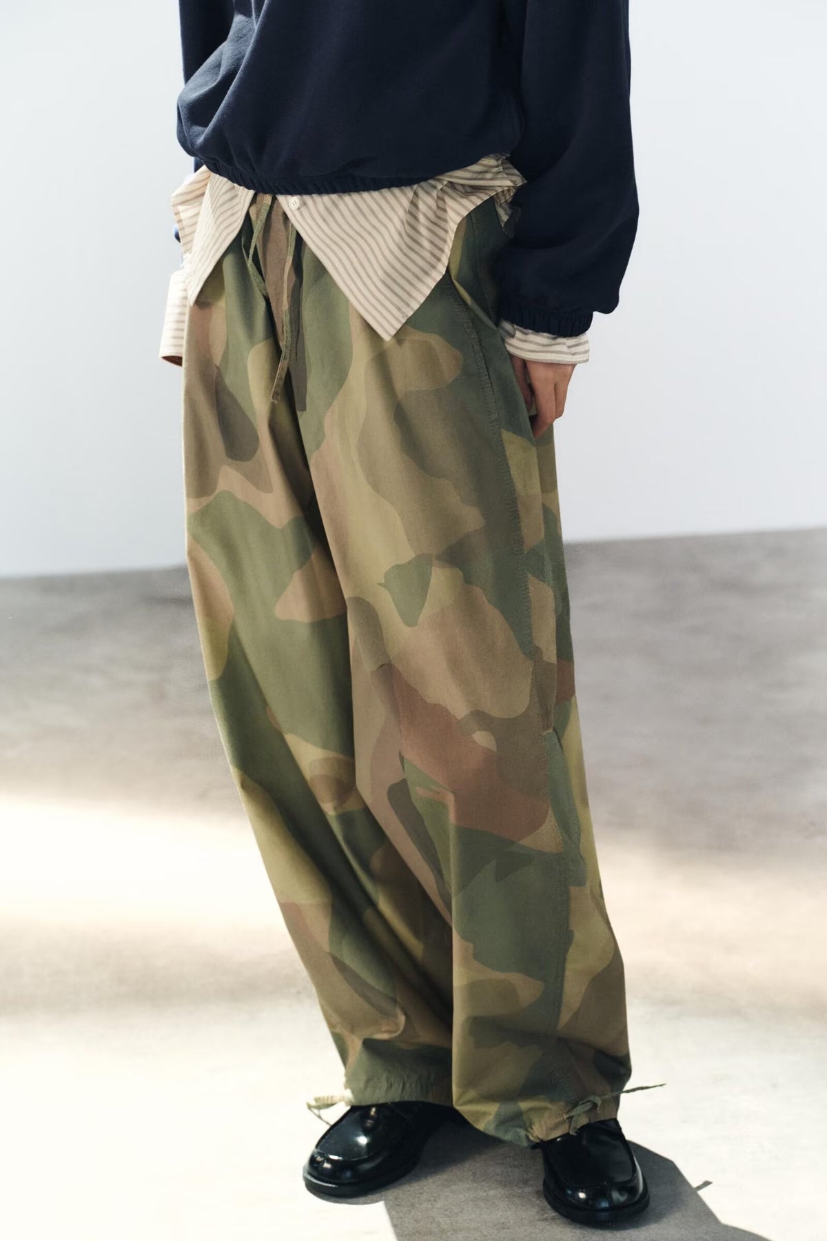 Women's Autumn Loose Casual Print Lace Up Wide Leg Pants