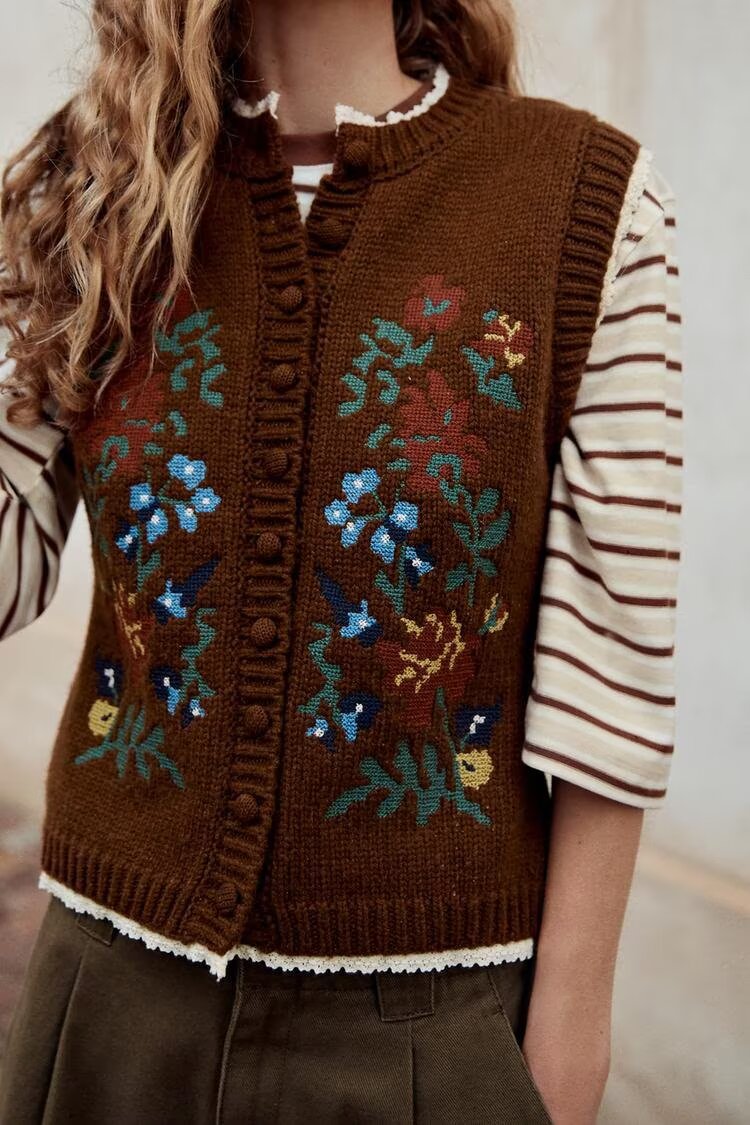 Women's Jacquard Knit Embroidered Vest