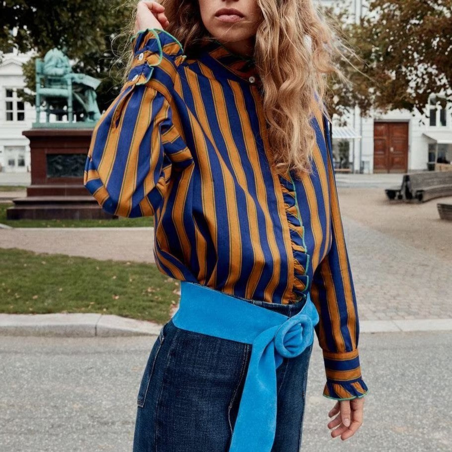 Women's Striped Embroidered Long-Sleeve Shirt
