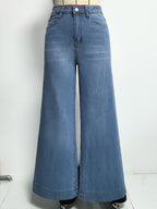 Women's Autumn High Waist Wide Leg Jeans Women Stretch Washed Loose Trousers