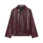 Women's Spring Wear Unique Elegant All Matching Collared Zipper Faux Leather Flight Jacket