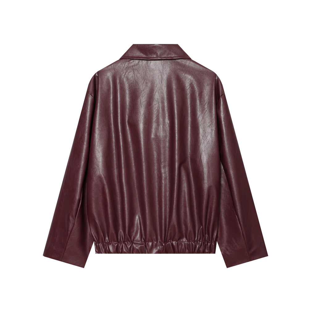 Women's Spring Wear Unique Elegant All Matching Collared Zipper Faux Leather Flight Jacket