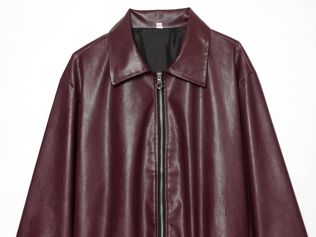 Women's Spring Wear Unique Elegant All Matching Collared Zipper Faux Leather Flight Jacket