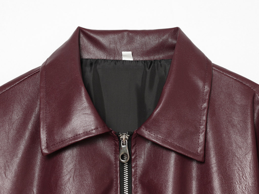 Women's Spring Wear Unique Elegant All Matching Collared Zipper Faux Leather Flight Jacket