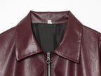 Women's Spring Wear Unique Elegant All Matching Collared Zipper Faux Leather Flight Jacket