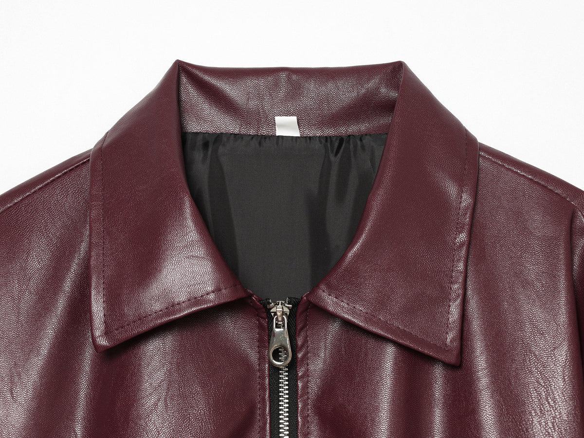 Women's Spring Wear Unique Elegant All Matching Collared Zipper Faux Leather Flight Jacket