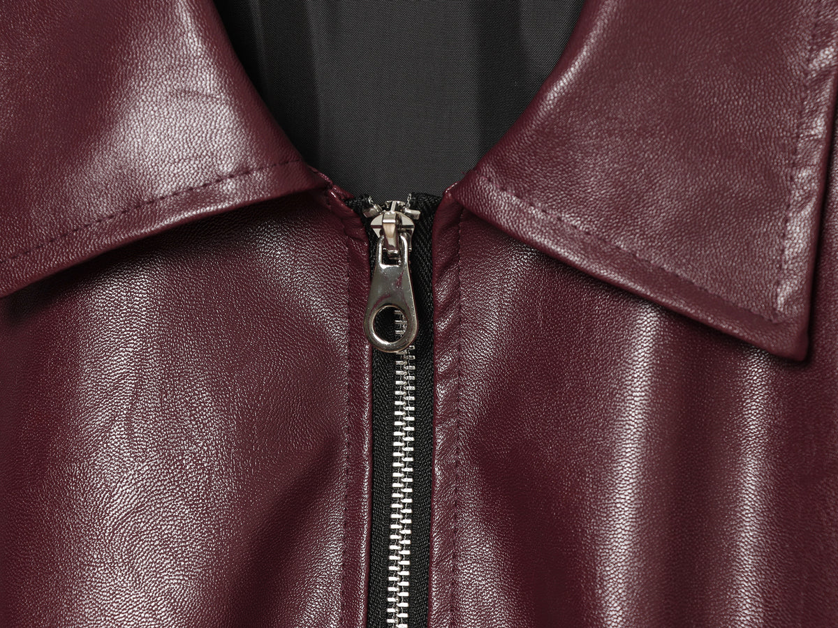 Women's Spring Wear Unique Elegant All Matching Collared Zipper Faux Leather Flight Jacket