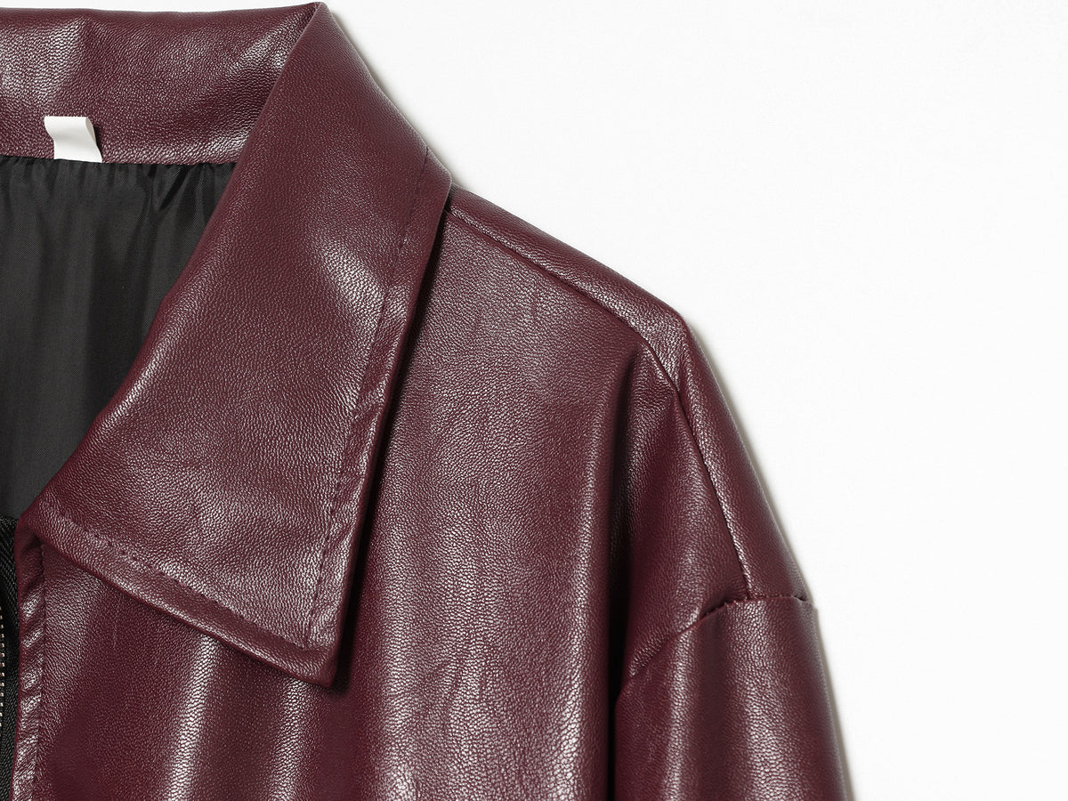 Women's Spring Wear Unique Elegant All Matching Collared Zipper Faux Leather Flight Jacket