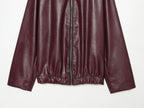 Women's Spring Wear Unique Elegant All Matching Collared Zipper Faux Leather Flight Jacket