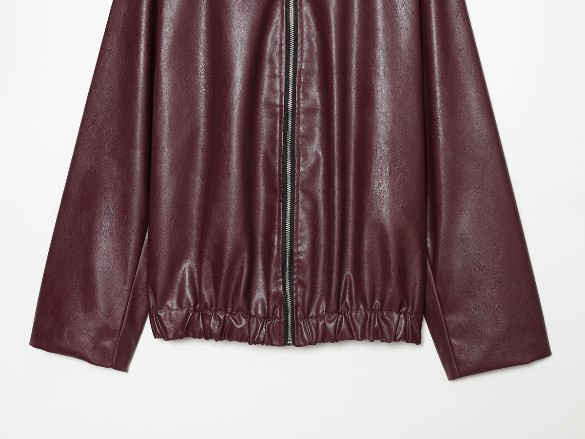 Women's Spring Wear Unique Elegant All Matching Collared Zipper Faux Leather Flight Jacket