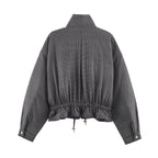 Women's Clothing Autumn Casual Long-Sleeved Plaid Drawstring Stand Up Collar Cotton Padded Coat Jacket Coat