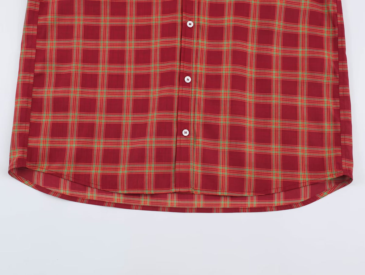Women's Clothing Autumn French Casual All Match Plaid Poplin Loose Shirt