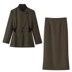 Women's Contrast-Color Coat and Skirt Set