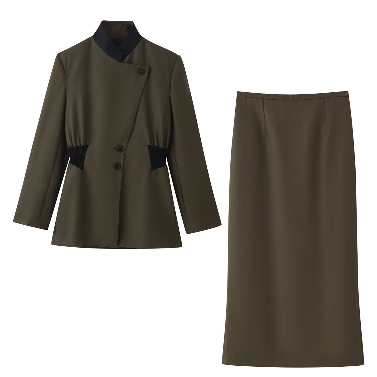 Women's Contrast-Color Coat and Skirt Set