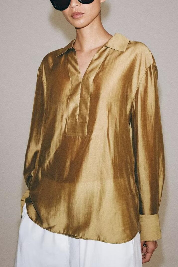 Women's Clothing Summer Casual Slimming Collared Long Sleeve Shirt Top