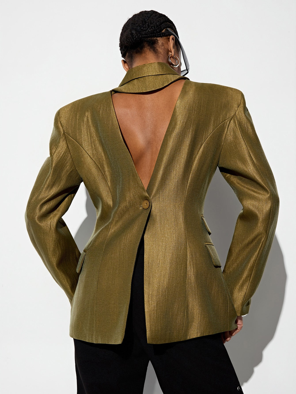 Casual Elegant Satin Halter Exposed Back Irregular Asymmetric Blazer Dress