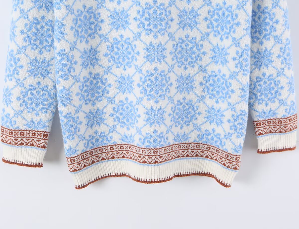 Nordic Retro Design Snowflake Jacquard Fair Island Long Dress