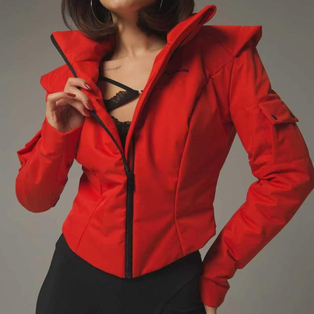 Temperamental Zipper Stand Up Collar Cotton Padded Jacket Coat