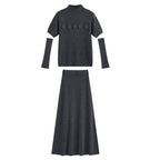 Korean Elegant Oversleeve Knitted Sweater High Waist Skirt Set
