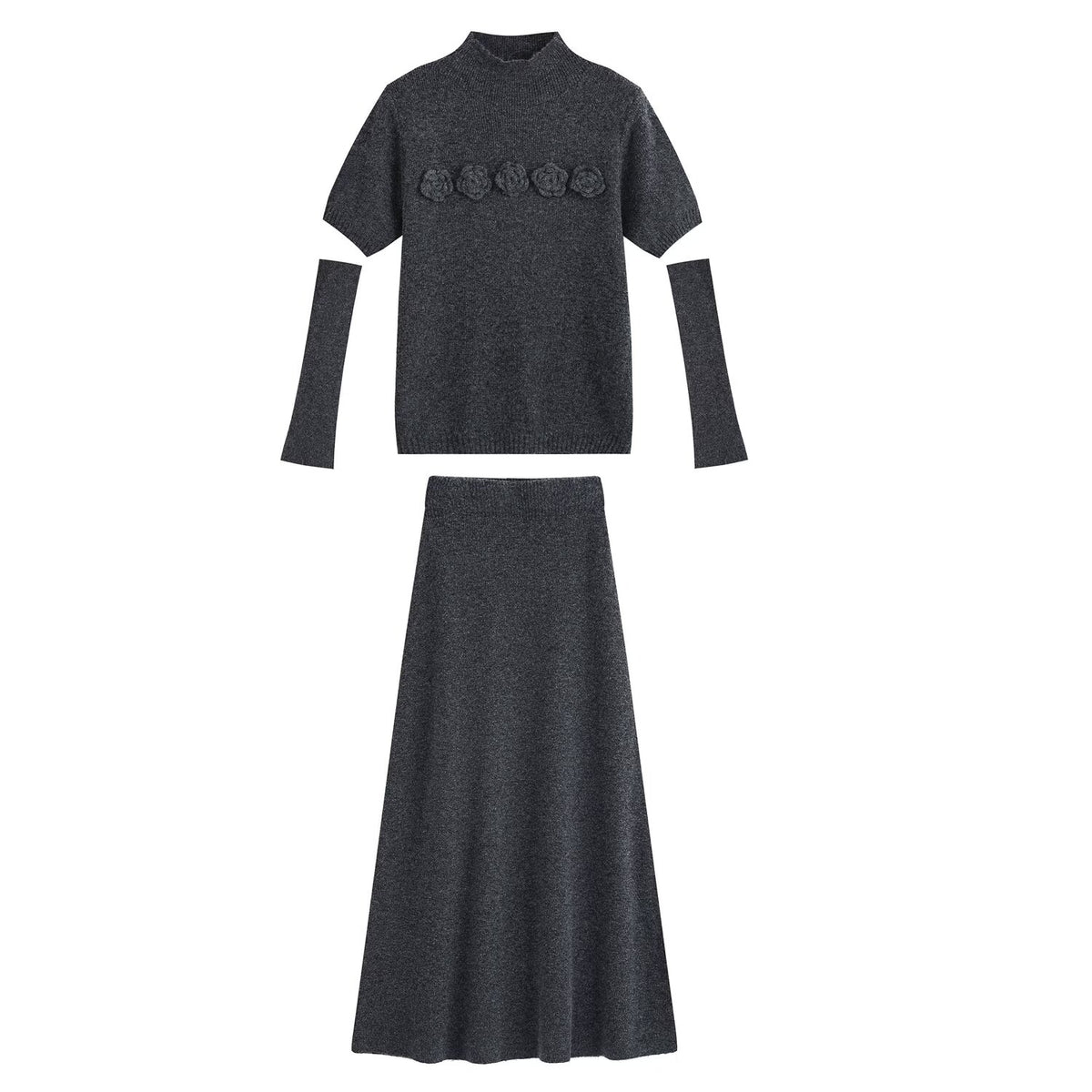 Korean Elegant Oversleeve Knitted Sweater High Waist Skirt Set