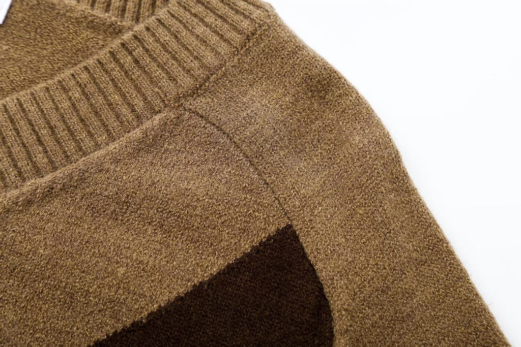 Office Loose Diamond Pattern V Neck Long Sleeve Knitwear
