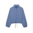 Women's Plaid Turtleneck Balloon-Sleeve Shirt