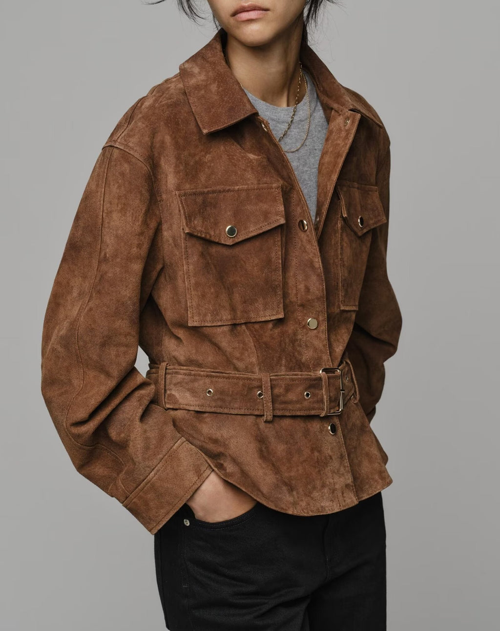 Women's Belted Leather-Look Jacket