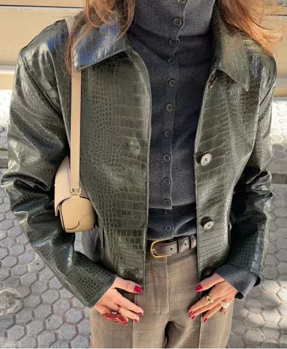 Women's Collared Faux-Leather Jacket