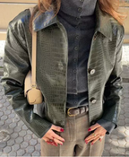 Women's Collared Faux-Leather Jacket