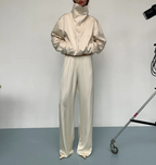 Women's Satin Jacket And Wide-Leg Pants Set