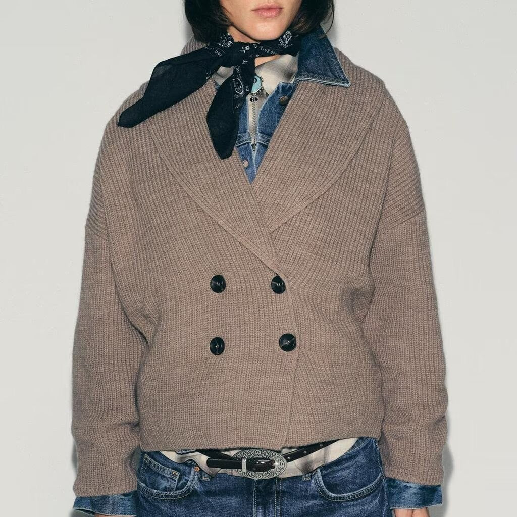 Women's Relaxed Double-Breasted Knitted Coat