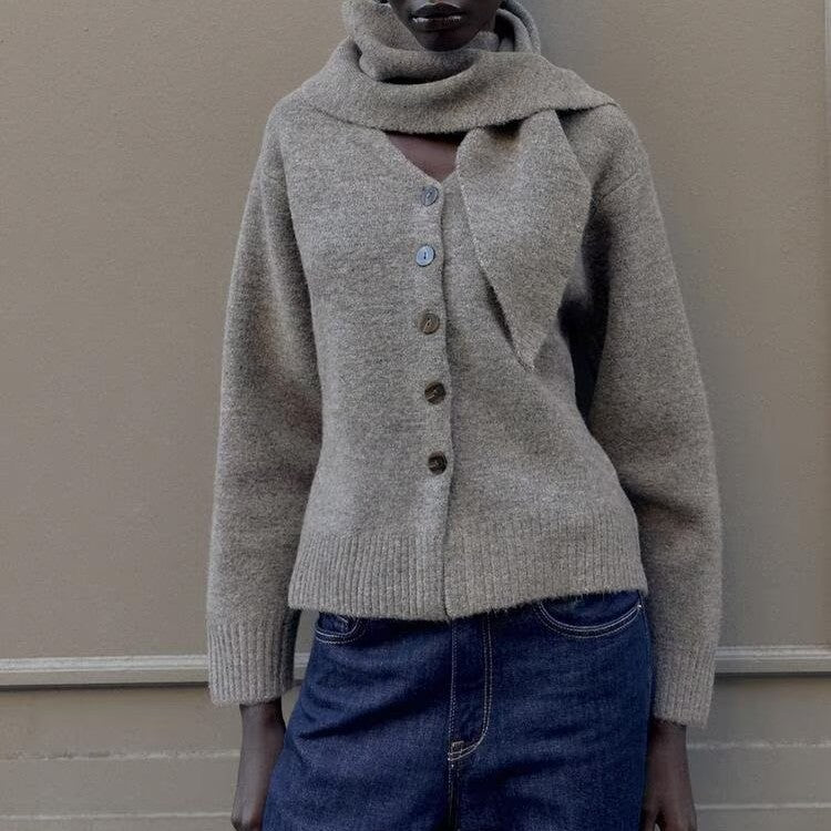 Women's Scarf-Detail Knitted Coat