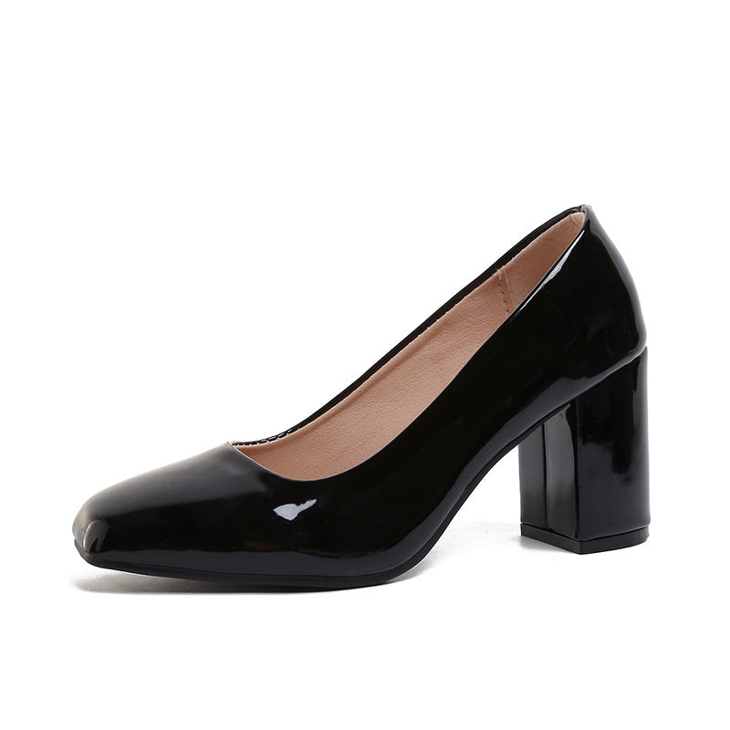 Women's Patent-Leather Square-Toe Chunky Heels