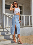 Women's Asymmetric Denim Midi Skirt