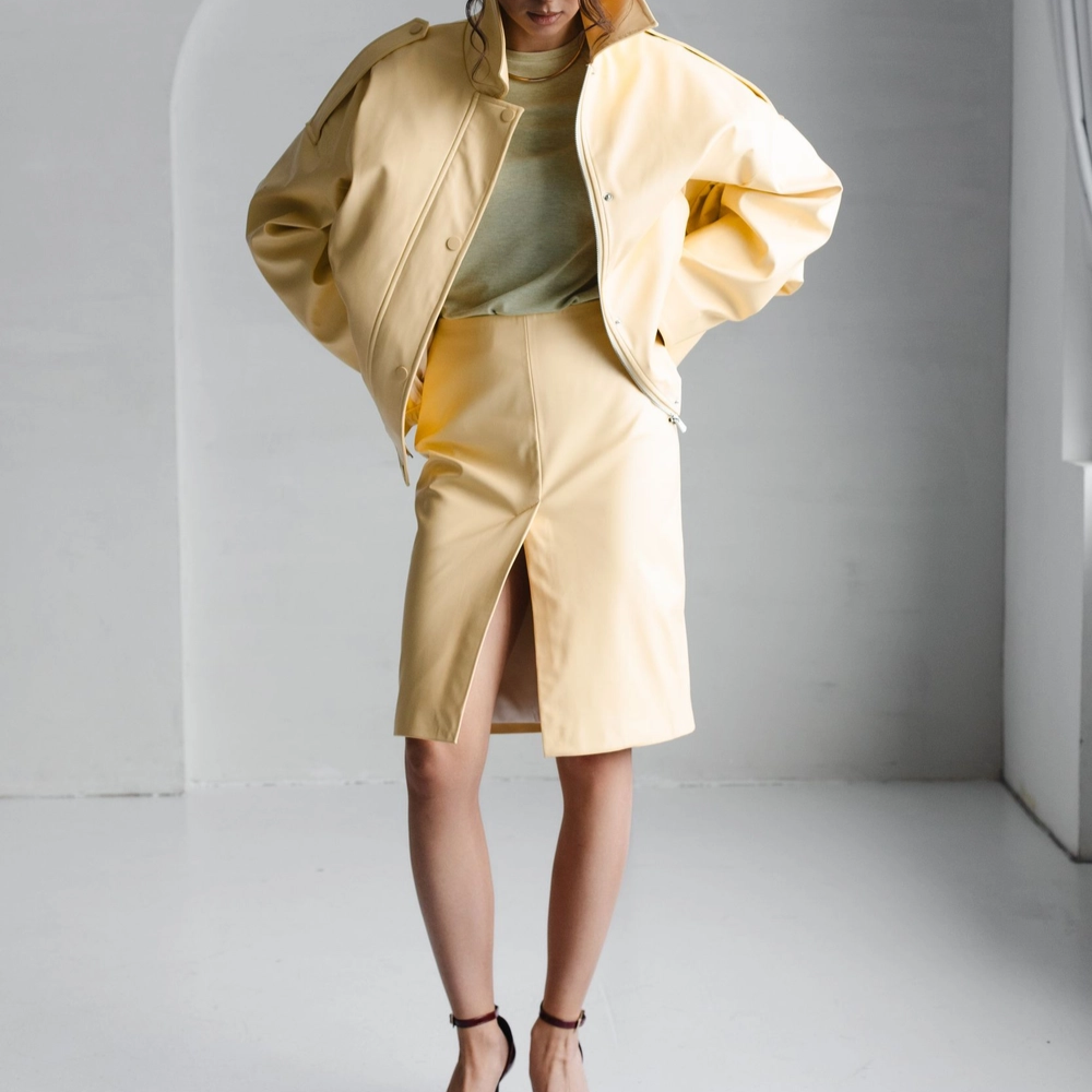 Women's Leather-Look Coat And Overskirt Set