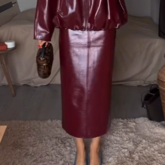Women's Glossy Faux-Leather Slit Skirt